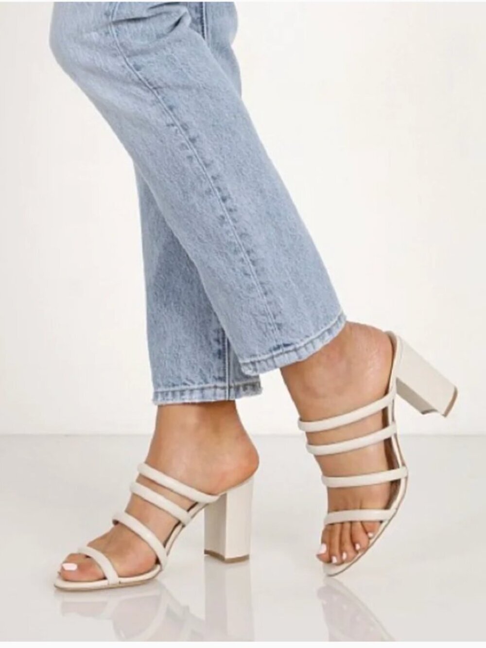 Schutz Felisa Block Heels Strappy Slide Sandals Open Toe Leather White Size 8.5